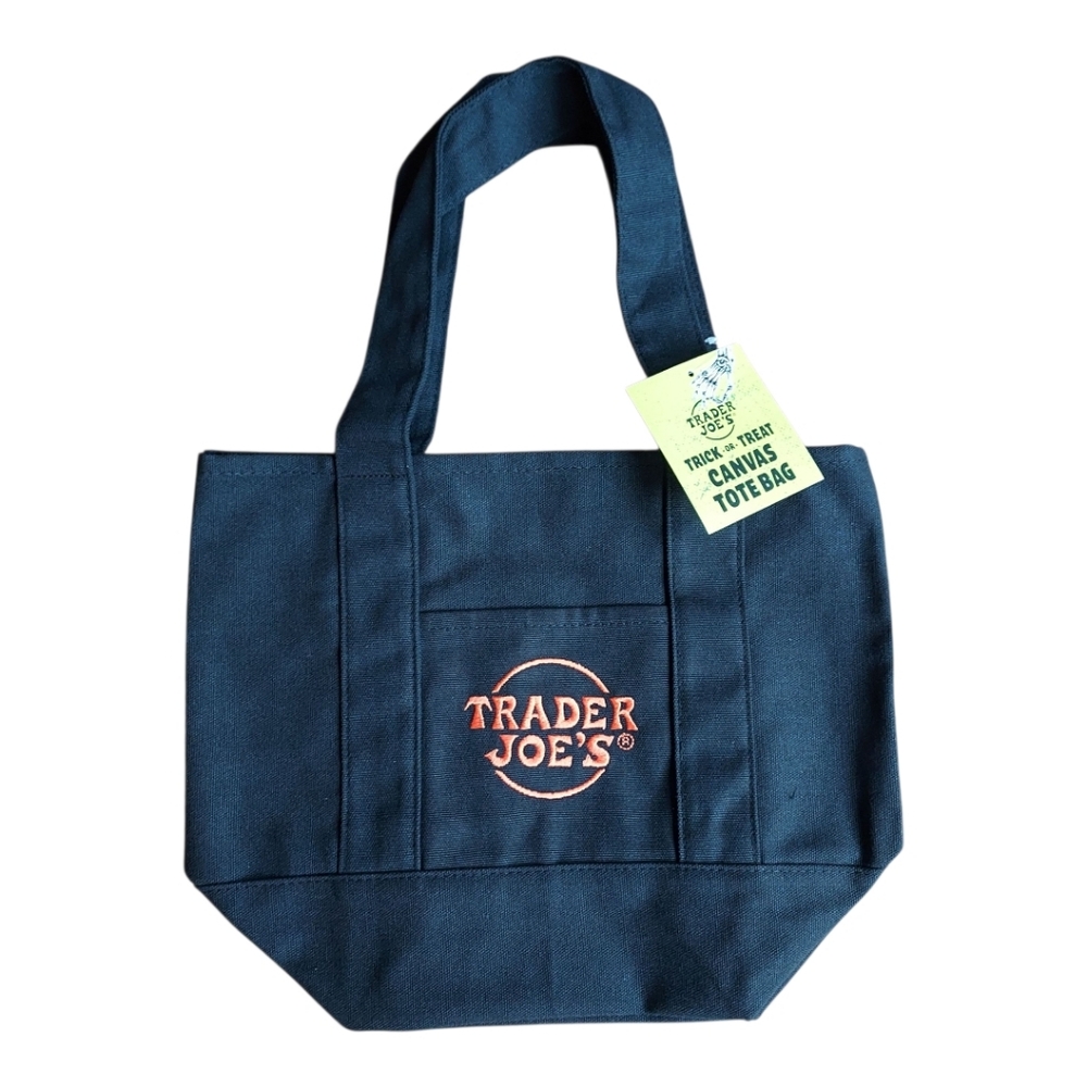 Trader Joe's Black Orange Halloween Canvas Tote Bag
